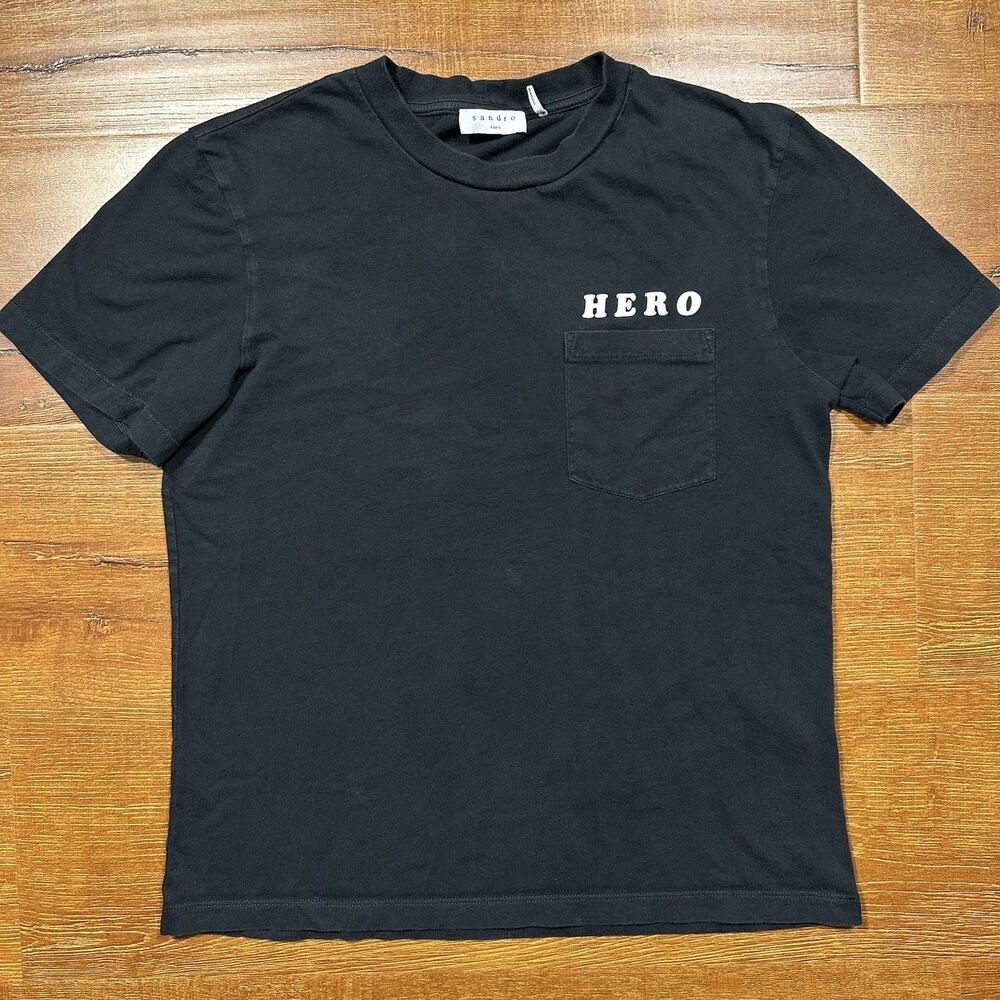 Sandro Pocket T Shirt Womens S Black Short Sleeve Tee Cotton Portugal City Retro